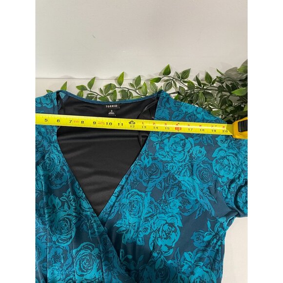 Torrid Womens Size 3 Blue Teal Floral Print Long Sleeve Empire Waist Dress - Picture 10 of 12